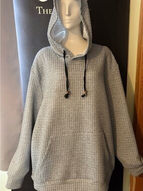 Men's Grey Waffle Knit Hooded Pullover Sweatshirt